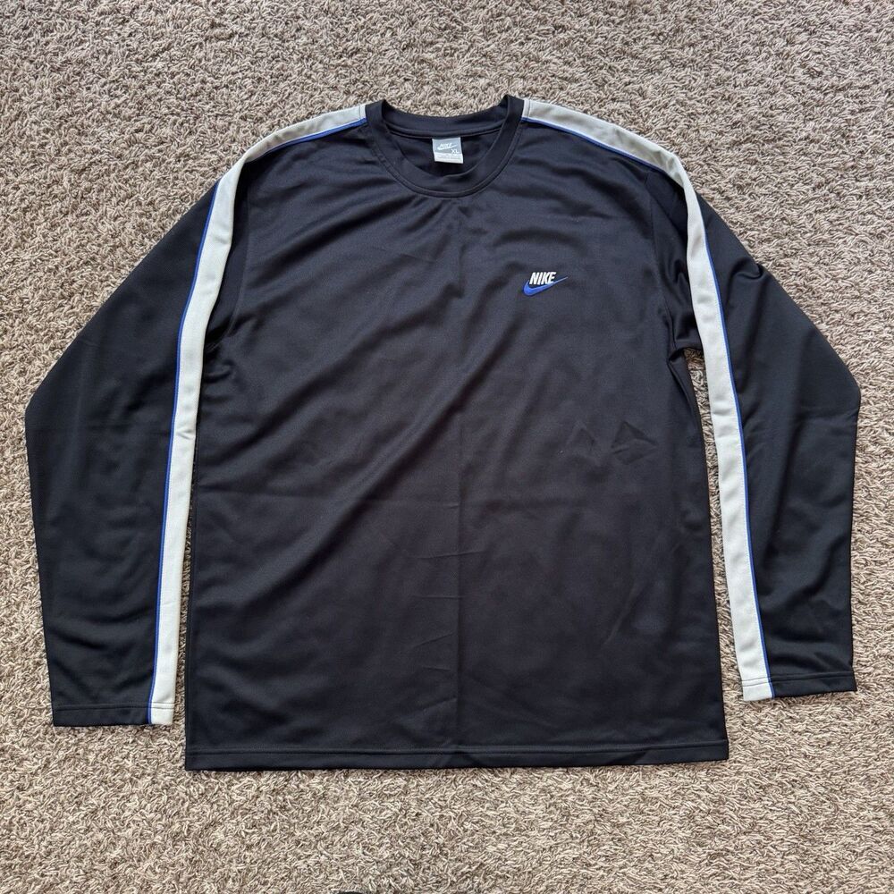 Vintage Nike Men's XL Embroidered Long Sleeve Mesh Tee T-Shirt Black Grey Tag